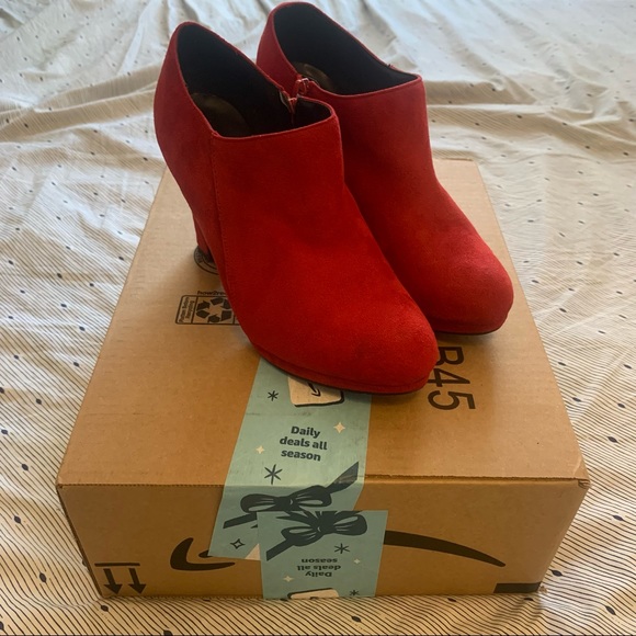 NIB 8.5 Red Suede Allegra K Women's Platform Round Toe Chunky Heel Ankle Booโฆ - Picture 10 of 11